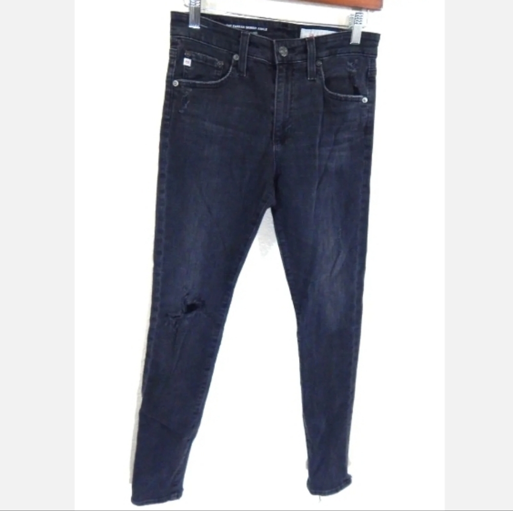 AG Adriano Goldschmied Farrah Ankle Skinny Jeans Black Distressed
